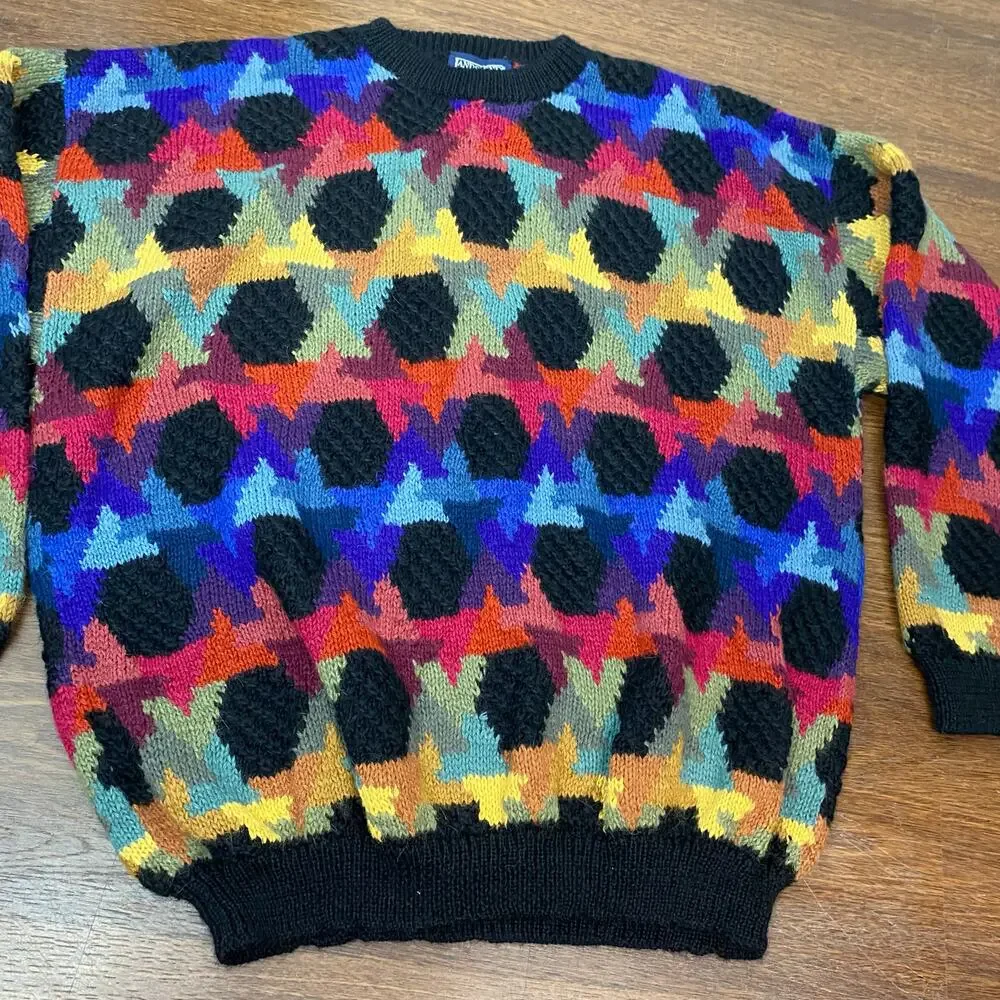 Lands End Colorful Alpaca Wool Crew Neck Knit Sweater XL